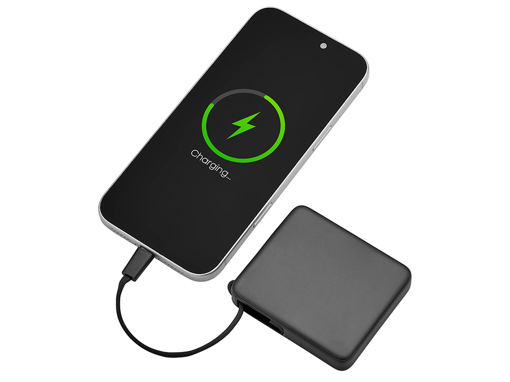 Внешний аккумулятор со встроенным кабелем USB-C «Дэнси», 5000 мАч, черный-2