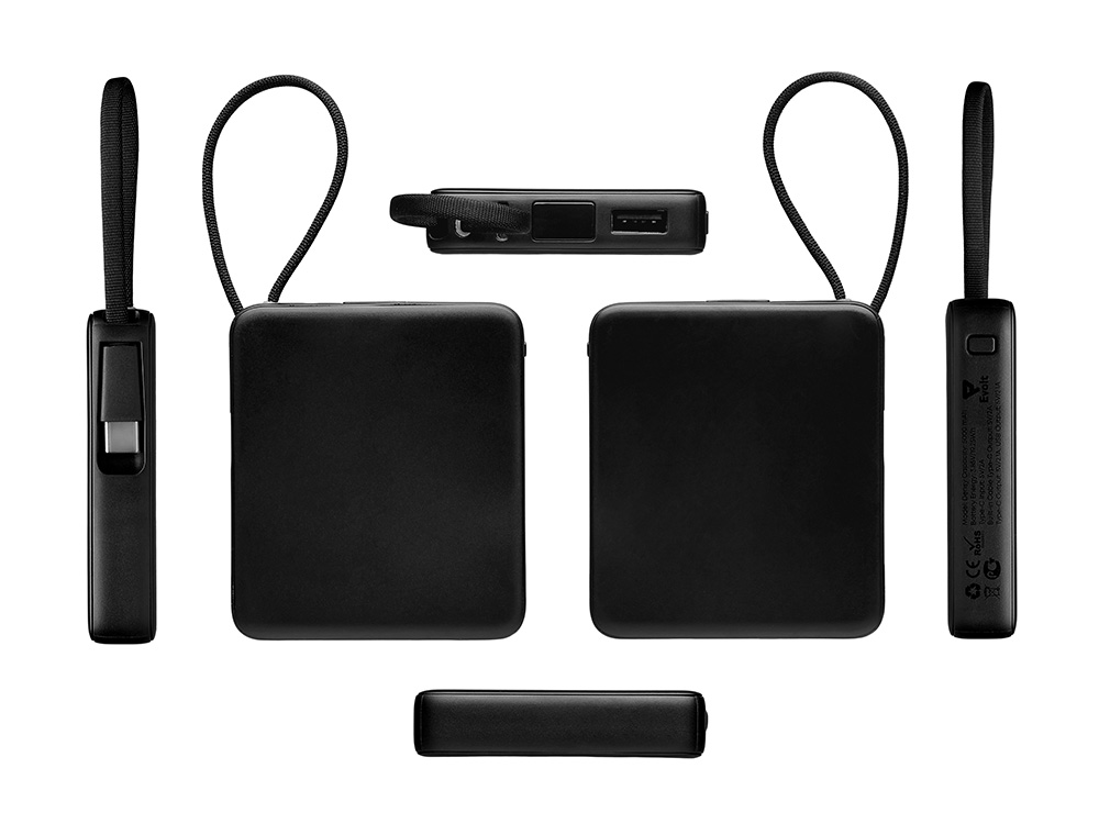 Внешний аккумулятор со встроенным кабелем USB-C «Дэнси», 5000 мАч, черный-3