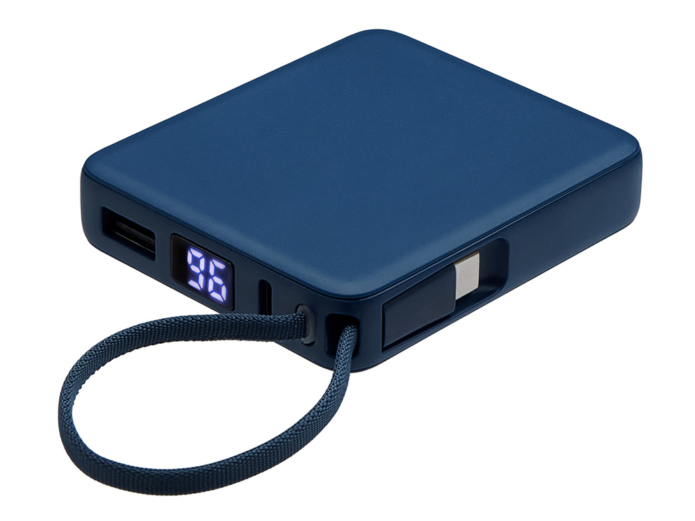 Внешний аккумулятор со встроенным кабелем USB-C «Дэнси», 5000 мАч, темно-синий-1
