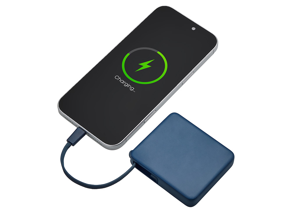 Внешний аккумулятор со встроенным кабелем USB-C «Дэнси», 5000 мАч, темно-синий-2