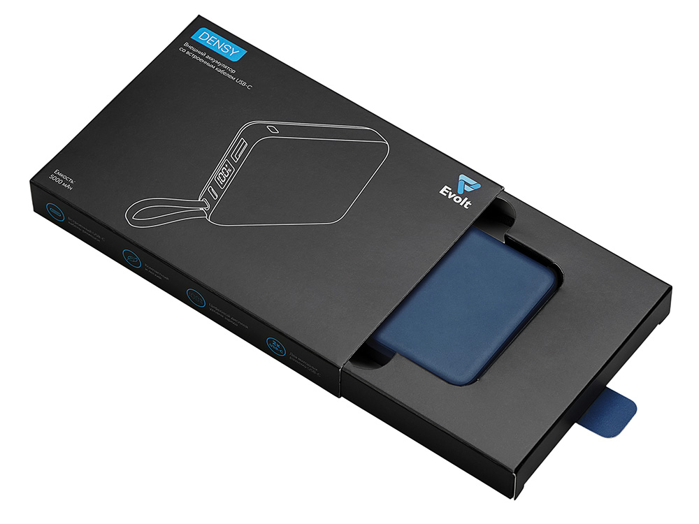 Внешний аккумулятор со встроенным кабелем USB-C «Дэнси», 5000 мАч, темно-синий-4