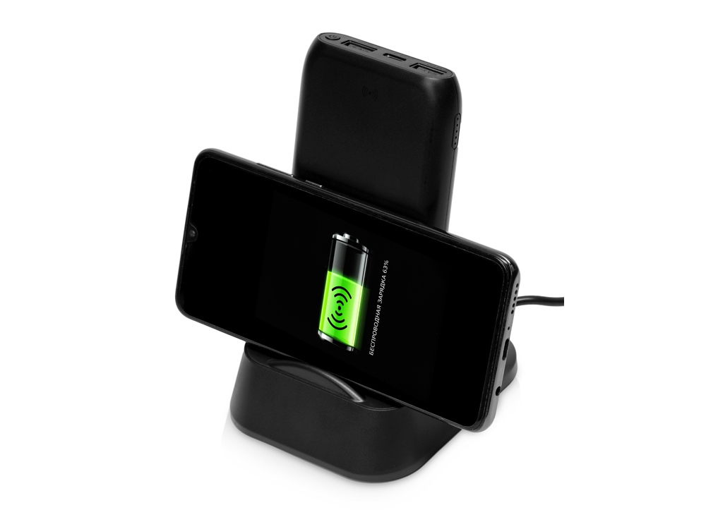 Портативное беспроводное зарядное устройство с док-станцией "Uniq", 10000 mah, черный-3