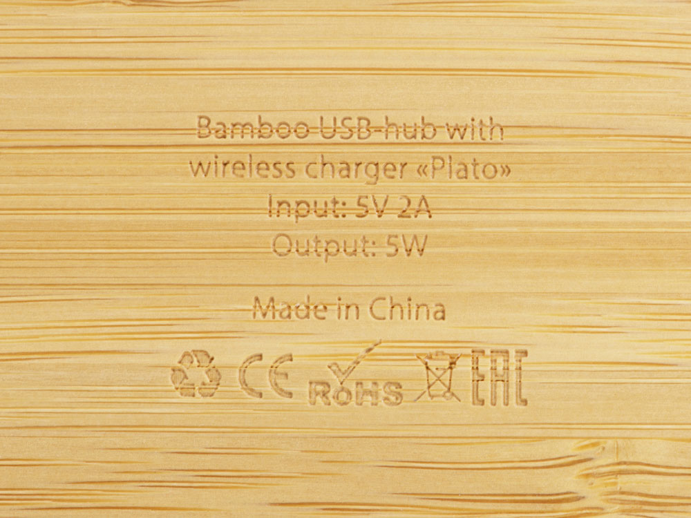 USB-хаб с беспроводной зарядкой из бамбука Plato-7