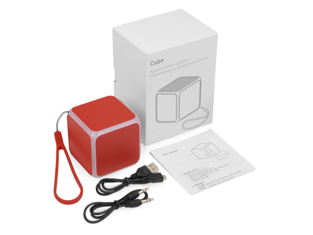Портативная колонка «Cube» с подсветкой, красный-8