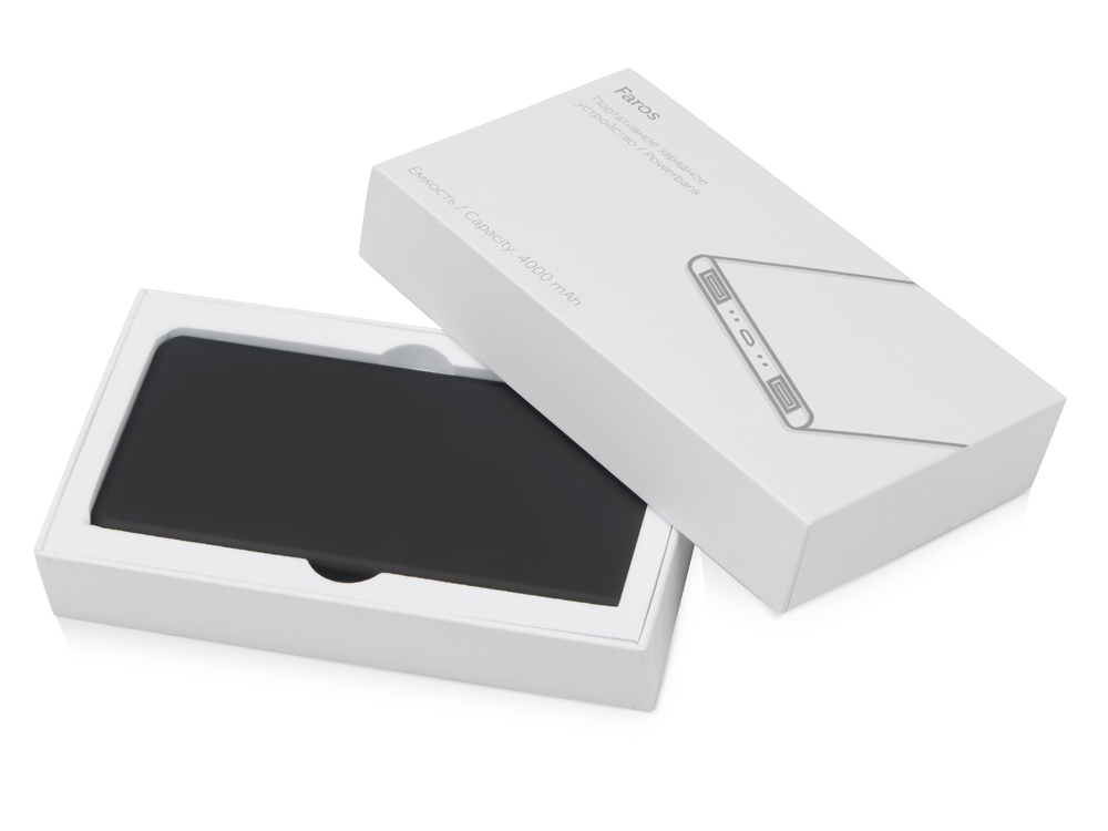 Портативное зарядное устройство с белой подсветкой логотипа «Faros», soft-touch, 4000 mAh-6