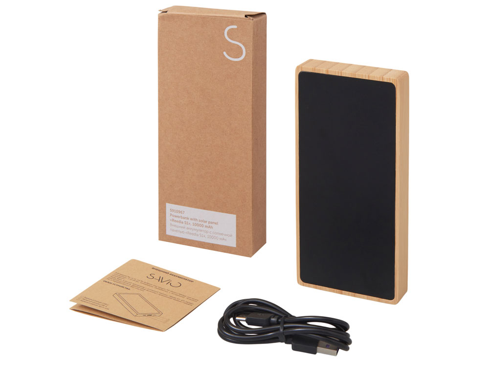 Внешний аккумулятор с подсветкой лого и солнечной панелью «Reedia S1», 10000 mAh, бамбук, черный-6