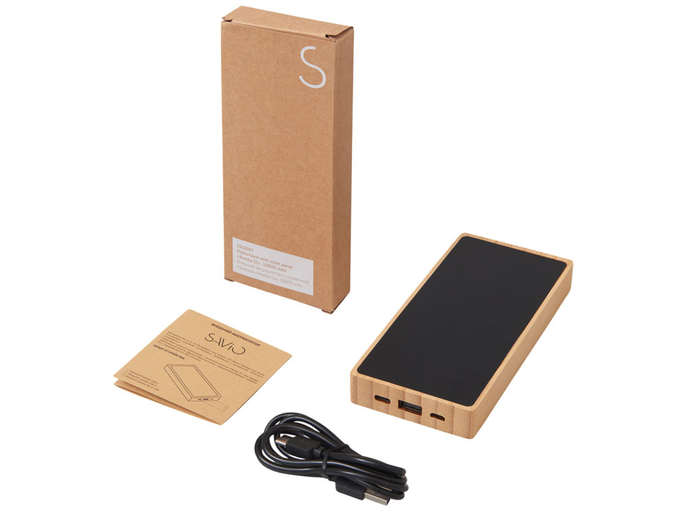 Внешний аккумулятор с подсветкой лого и солнечной панелью «Reedia S1», 10000 mAh, бамбук, черный-7