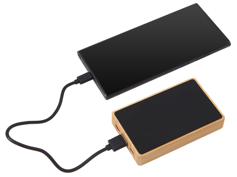 Внешний аккумулятор с подсветкой лого «Reedia S2», 5000 mAh, бамбук, черный-1