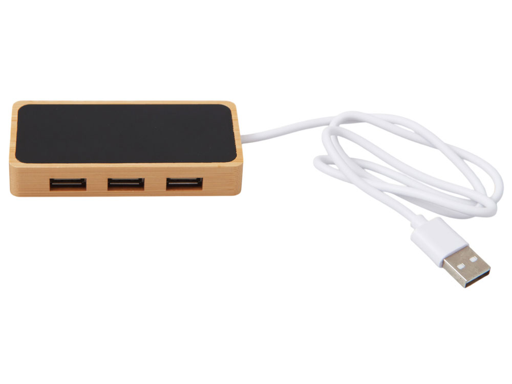 USB хаб с подсветкой лого «Reedia S5», 3*USB, 1*Type C, бамбук, черный-1