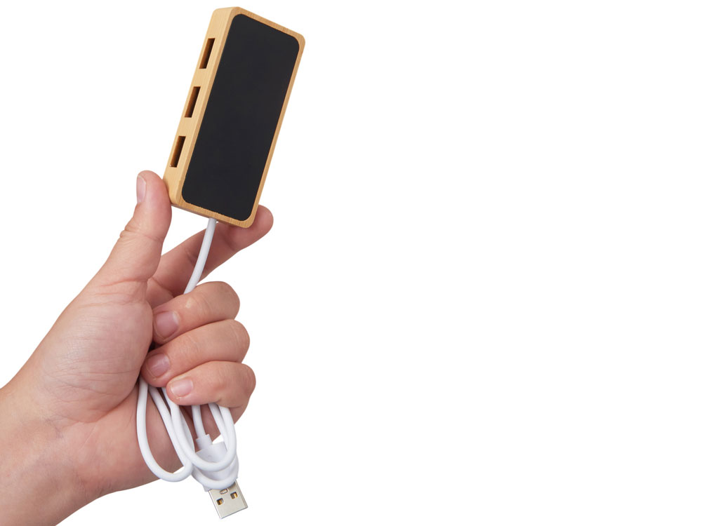 USB хаб с подсветкой лого «Reedia S5», 3*USB, 1*Type C, бамбук, черный-7