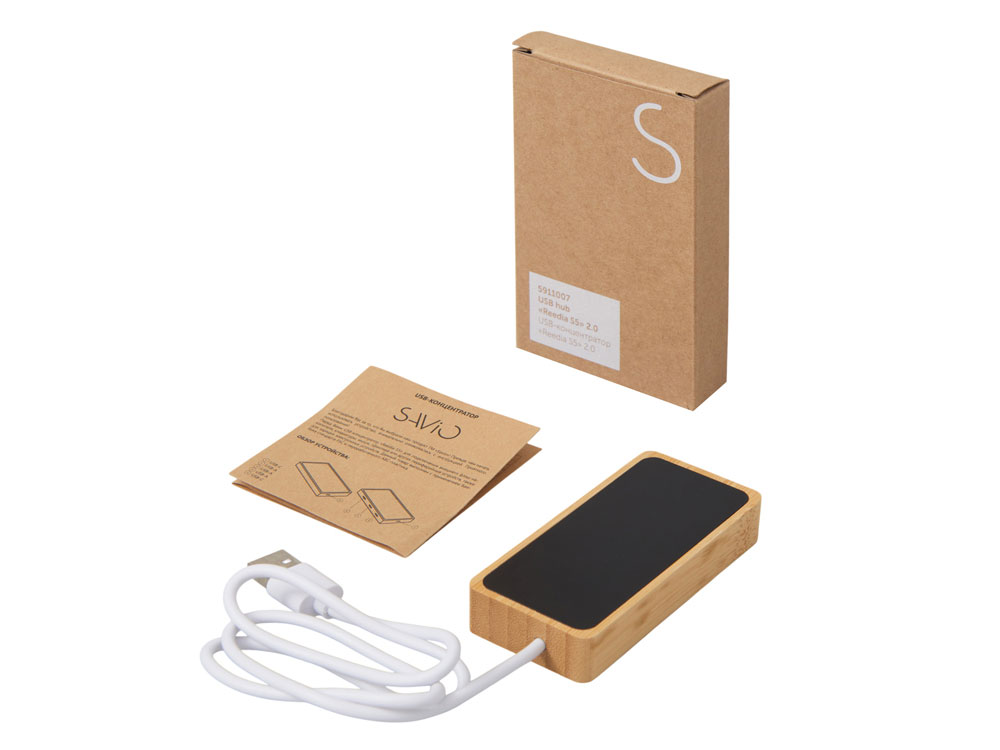 USB хаб с подсветкой лого «Reedia S5», 3*USB, 1*Type C, бамбук, черный-8