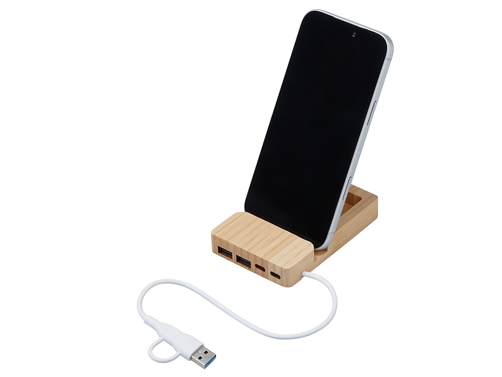 USB хаб «Memo», 2*USB, 2*Type C, бамбук-2