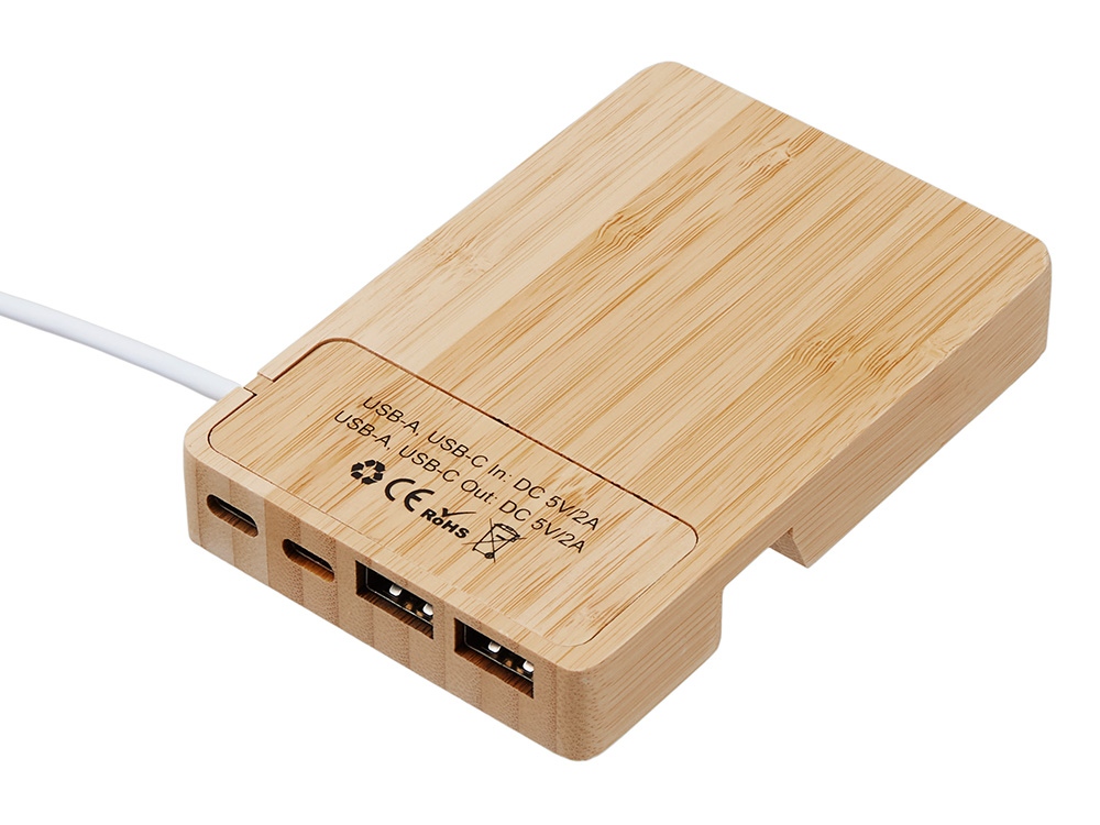 USB хаб «Memo», 2*USB, 2*Type C, бамбук-5