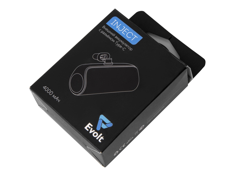 Внешний аккумулятор с разъёмом Type-C «Inject», 4000 mAh, черный (Р)-10
