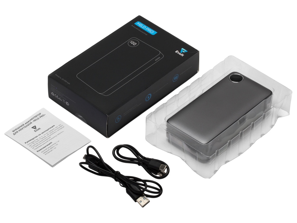 Внешний аккумулятор «Mild Pro» c быстрой зарядкой QC/PD, 20 000 mAh, серый (Р)-7