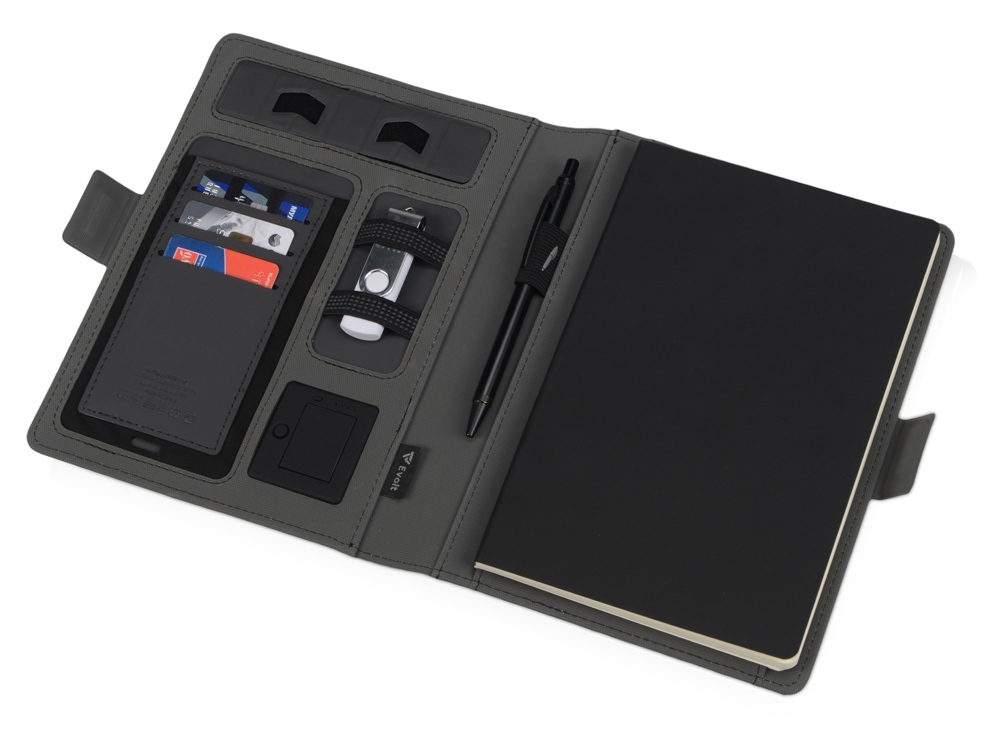 Органайзер с беспроводной зарядкой 5000 mAh "Powernote", темно-серый (P)-2