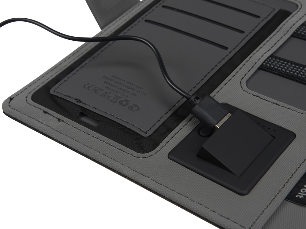 Органайзер с беспроводной зарядкой 5000 mAh "Powernote", темно-серый (P)-6