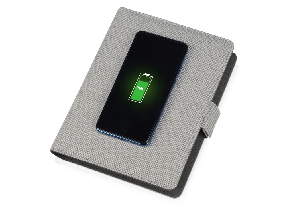 Органайзер с беспроводной зарядкой 5000 mAh "Powernote", светло-серый (P)-1