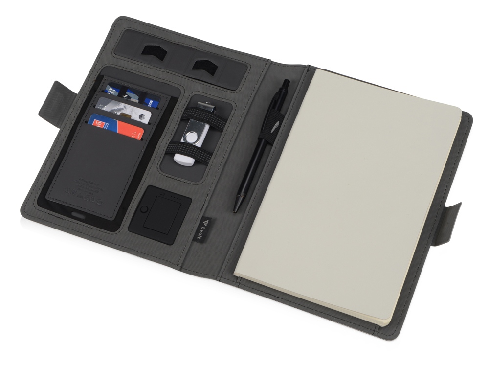Органайзер с беспроводной зарядкой 5000 mAh "Powernote", светло-серый (P)-2