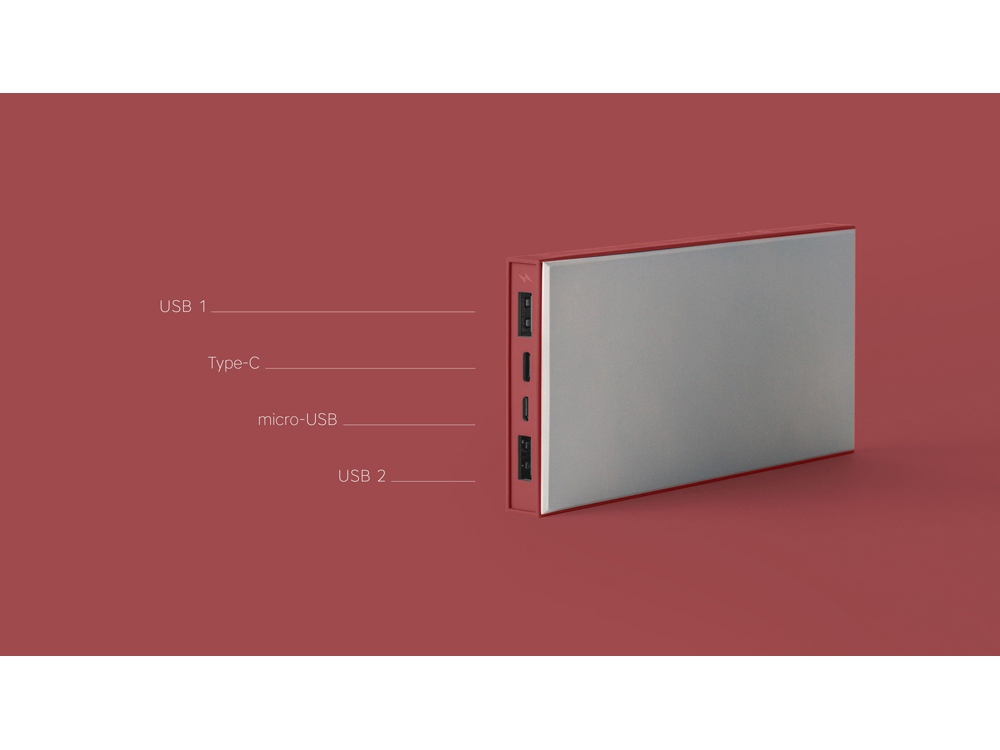 Внешний аккумулятор Rombica NEO ARIA Claret, 10000 мАч, Soft-touch, PD, QCharge, Type-C, бордовый (Р)-5