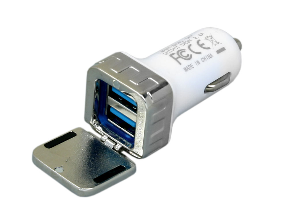 Автомобильная зарядка CC-03, 2 USB порта, квадратное основание для логотипа, серебро-1