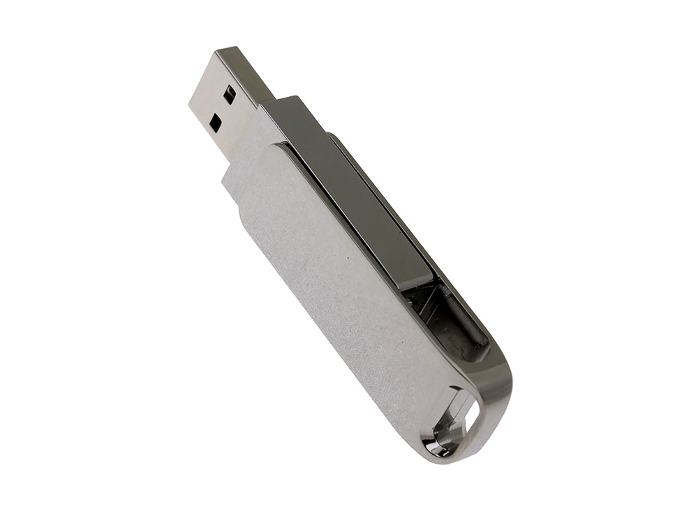 USB 2.0- флешка на 16 Гб поворотный механизм 2 в 1, c дополнительным разъемом Type-C с одноцветным металлическим клипом, серебристый-2