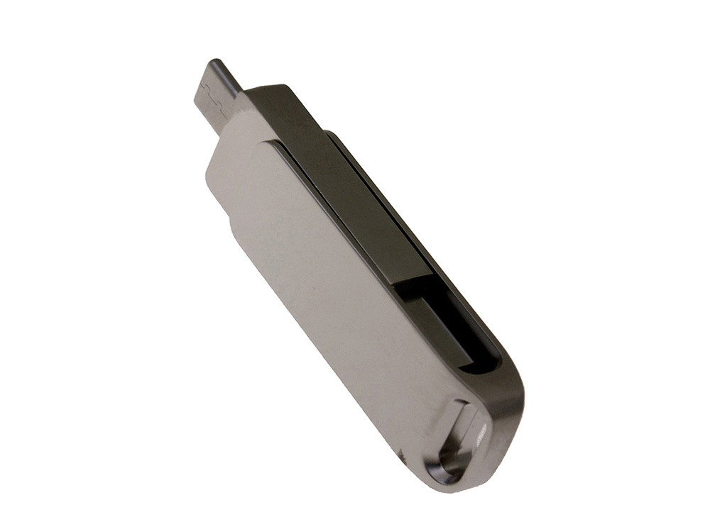 USB 3.0- флешка на 16 Гб поворотный механизм 2 в 1, c дополнительным разъемом Type-C с одноцветным металлическим клипом, серый-2