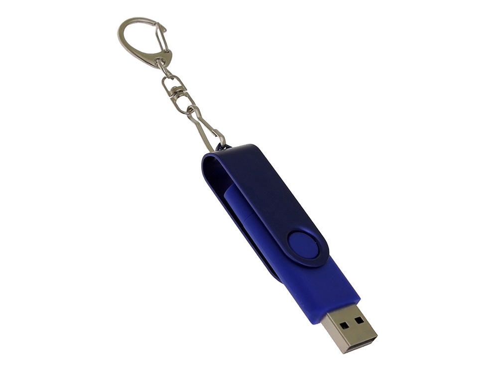 USB-флешка на 16 Гб 2 в 1 поворотный механизм, c дополнительным разъемом Type-C с одноцветным металлическим клипом, синий-2