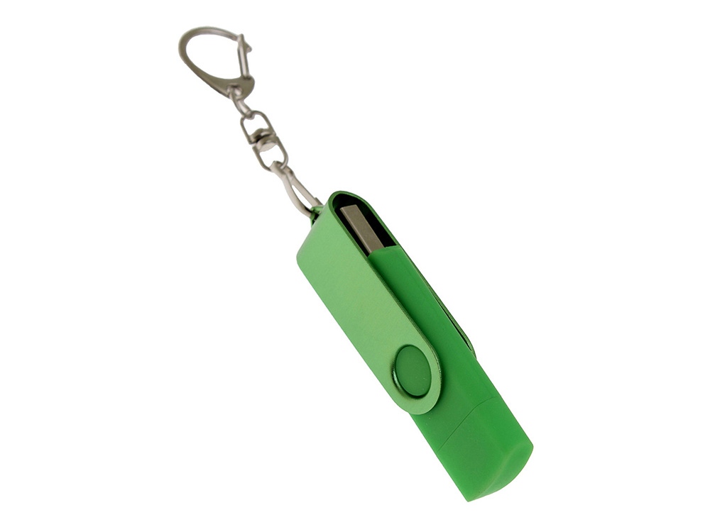 USB-флешка на 16 Гб 2 в 1 поворотный механизм, c дополнительным разъемом Type-C с одноцветным металлическим клипом, зеленый-1