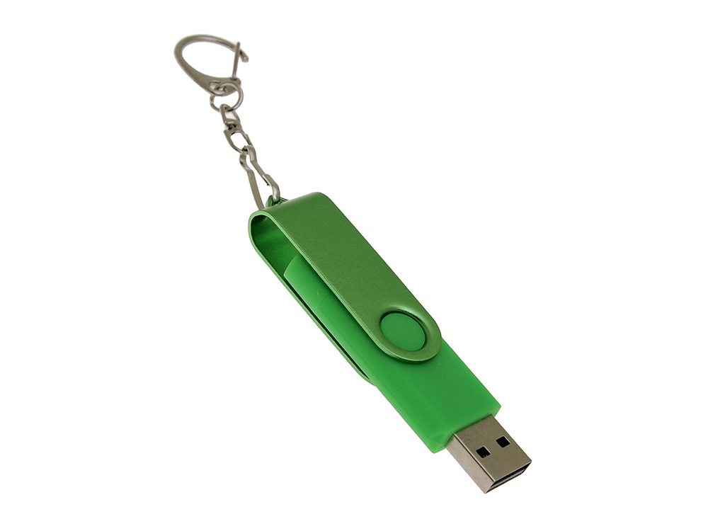 USB-флешка на 16 Гб 2 в 1 поворотный механизм, c дополнительным разъемом Type-C с одноцветным металлическим клипом, зеленый-2