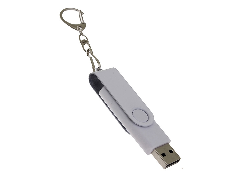 USB-флешка на 16 Гб 2 в 1 поворотный механизм, c дополнительным разъемом Type-C с одноцветным металлическим клипом, белый-2