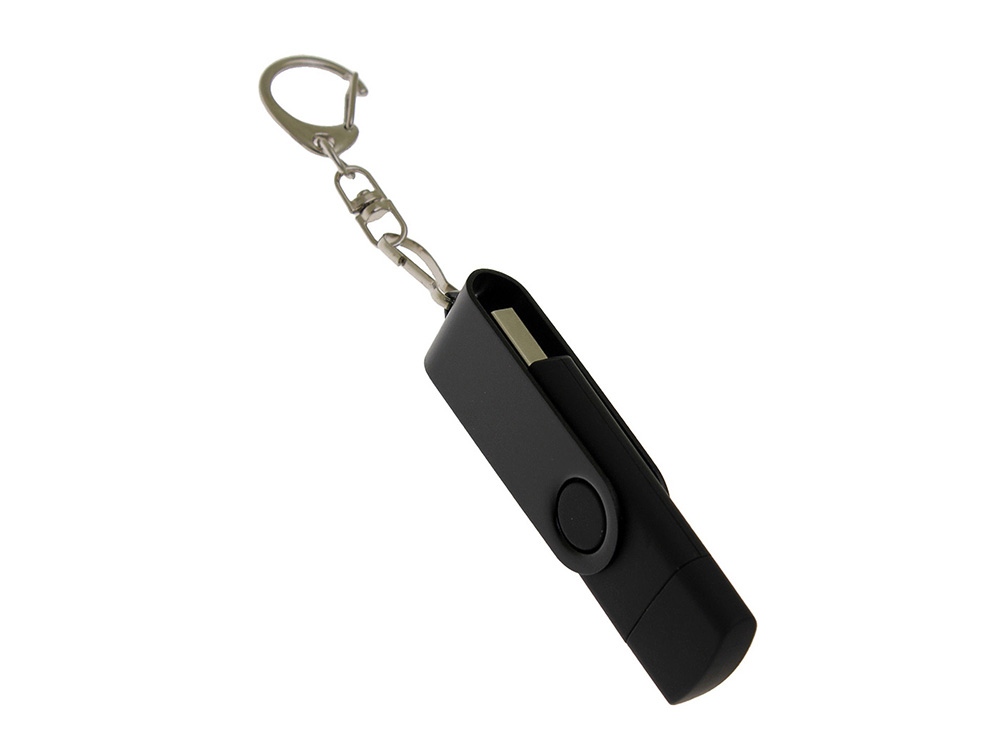 USB-флешка на 16 Гб 2 в 1 поворотный механизм, c дополнительным разъемом Type-C с одноцветным металлическим клипом, черный-1