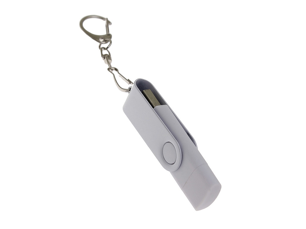 USB-флешка на 16 Гб 2 в 1 поворотный механизм, c дополнительным разъемом Type-C с одноцветным металлическим клипом, белый-1