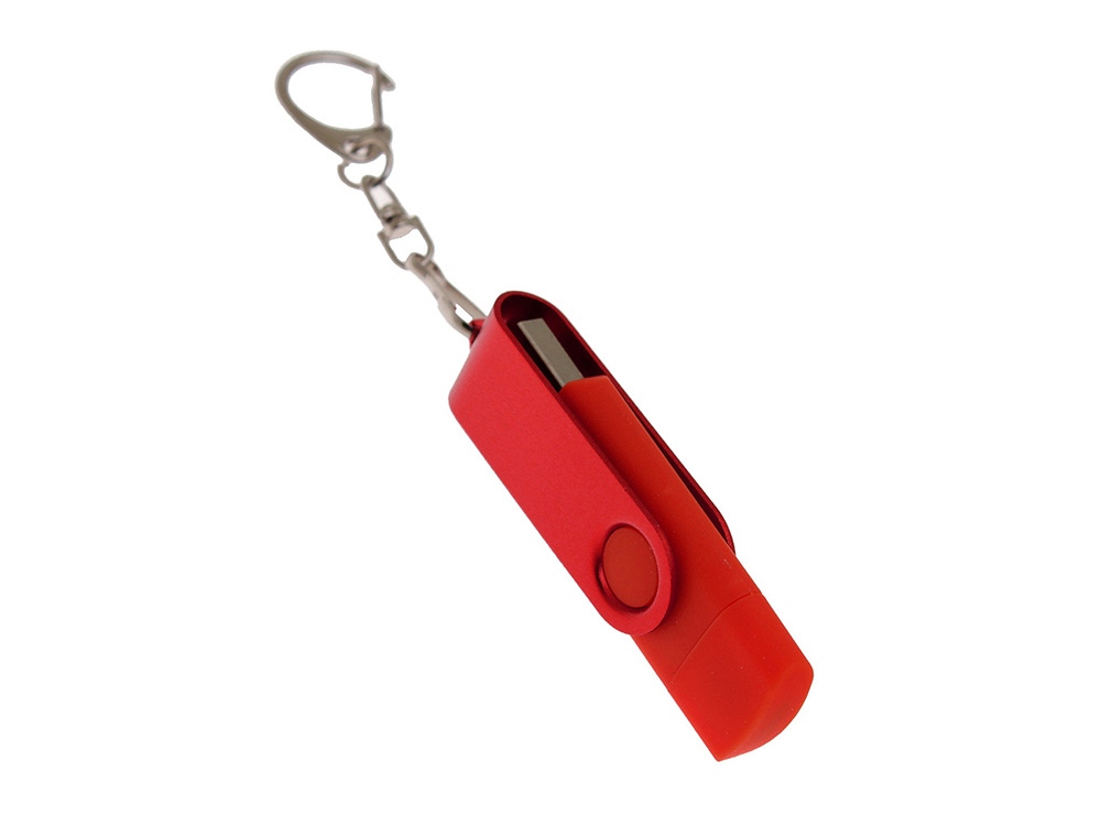 USB-флешка на 32 Гб 2 в 1 поворотный механизм, c дополнительным разъемом Type-C с одноцветным металлическим клипом, красный-1