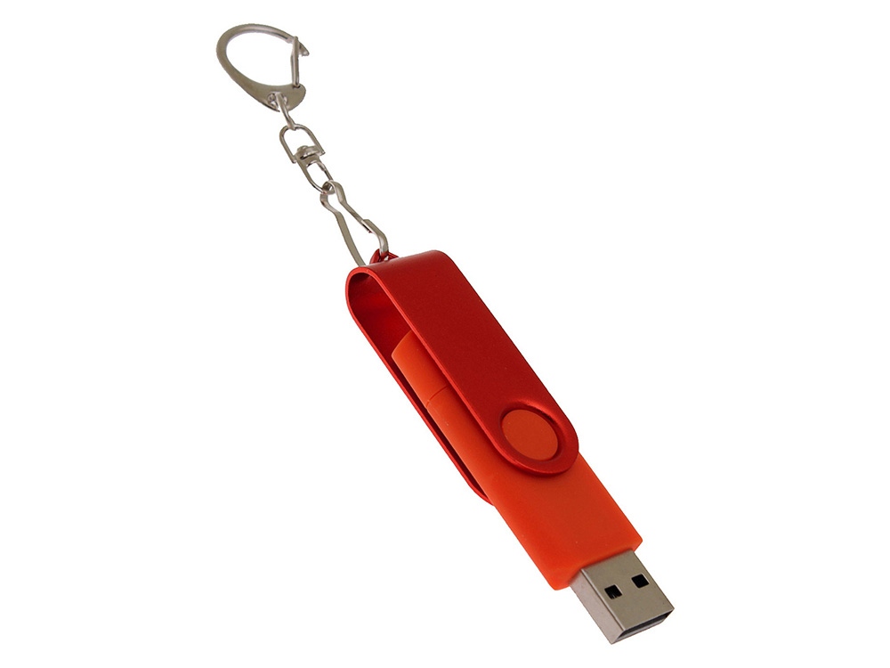 USB-флешка на 32 Гб 2 в 1 поворотный механизм, c дополнительным разъемом Type-C с одноцветным металлическим клипом, красный-2
