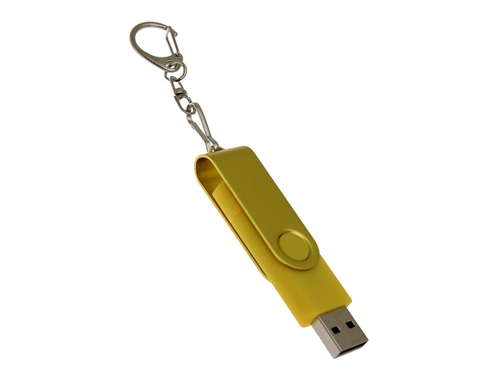 USB-флешка на 32 Гб 2 в 1 поворотный механизм, c дополнительным разъемом Type-C с одноцветным металлическим клипом, желтый-2