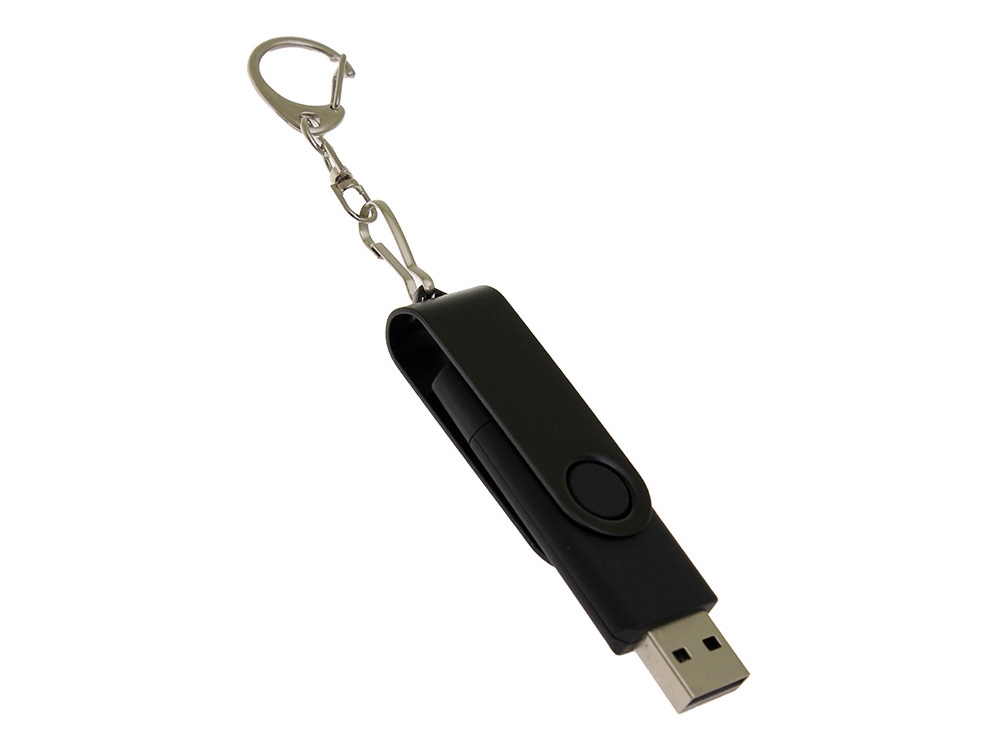 USB-флешка на 32 Гб 2 в 1 поворотный механизм, c дополнительным разъемом Type-C с одноцветным металлическим клипом, черный-2