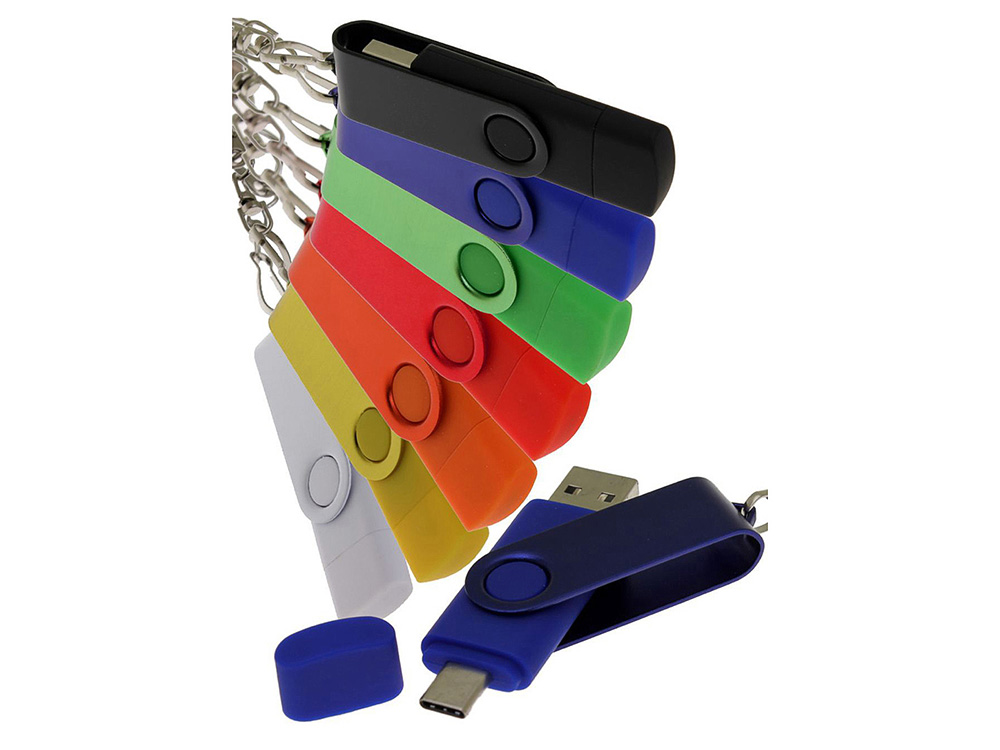 USB-флешка на 32 Гб 2 в 1 поворотный механизм, c дополнительным разъемом Type-C с одноцветным металлическим клипом, черный-4