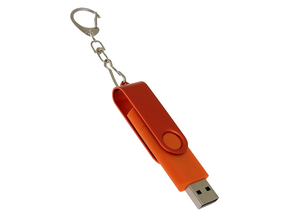 USB-флешка на 32 Гб 2 в 1 поворотный механизм, c дополнительным разъемом Type-C с одноцветным металлическим клипом, оранжевый-2