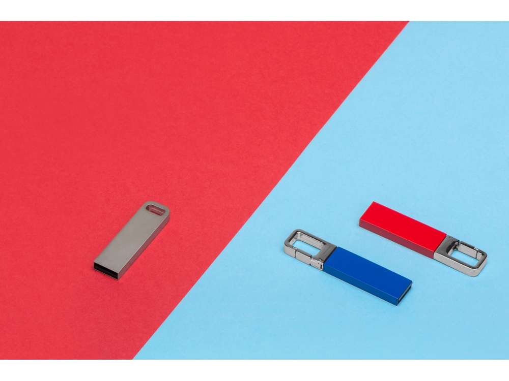 Флеш-карта USB 2.0 16 Gb с карабином "Hook", красный/серебристый-2