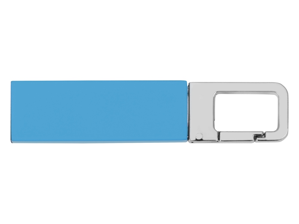 Флеш-карта USB 2.0 16 Gb с карабином "Hook", голубой/серебристый-1