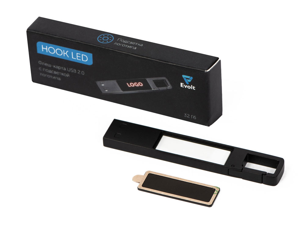 USB 2.0- флешка на 32 Гб c подсветкой логотипа «Hook LED», темно-серый, красная подсветка-8