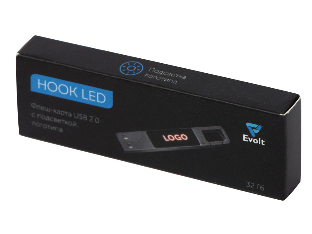 USB 2.0- флешка на 32 Гб c подсветкой логотипа «Hook LED», темно-серый, красная подсветка-9