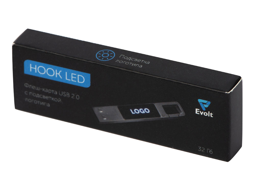 USB 2.0- флешка на 32 Гб c подсветкой логотипа «Hook LED», темно-серый, синяя подсветка-9