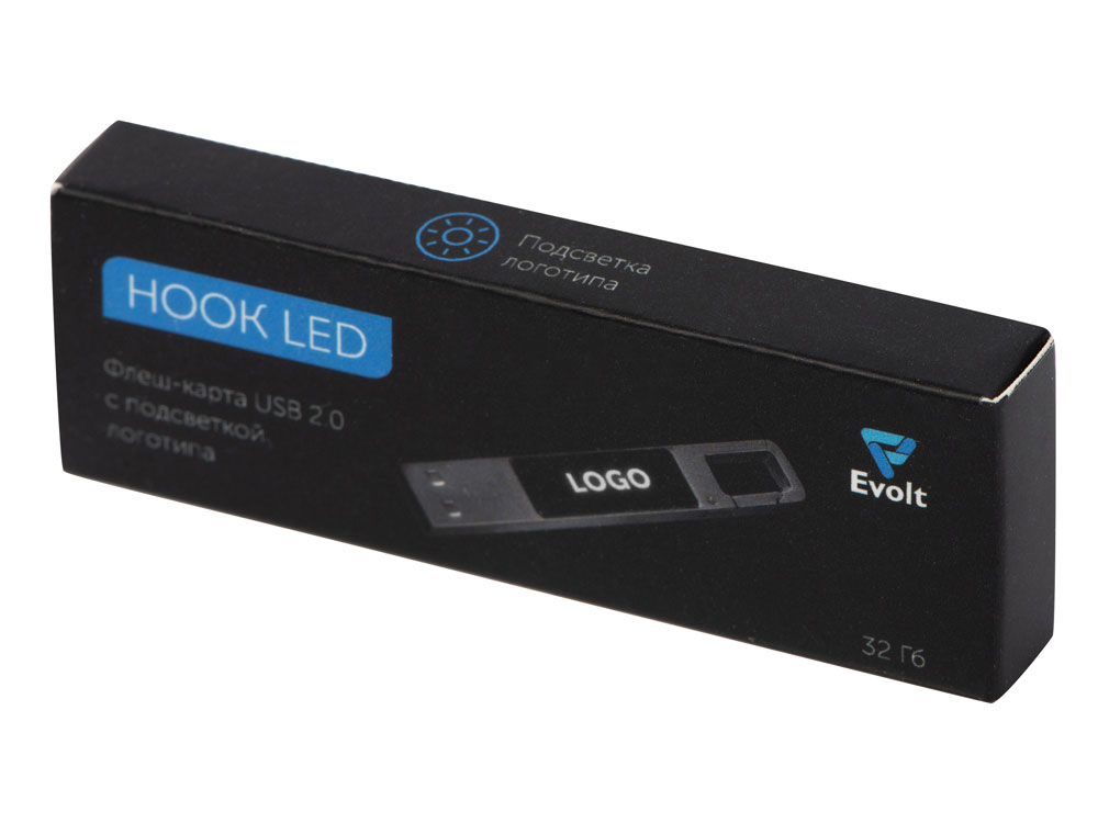 USB 2.0- флешка на 32 Гб c подсветкой логотипа «Hook LED», темно-серый, белая подсветка-9