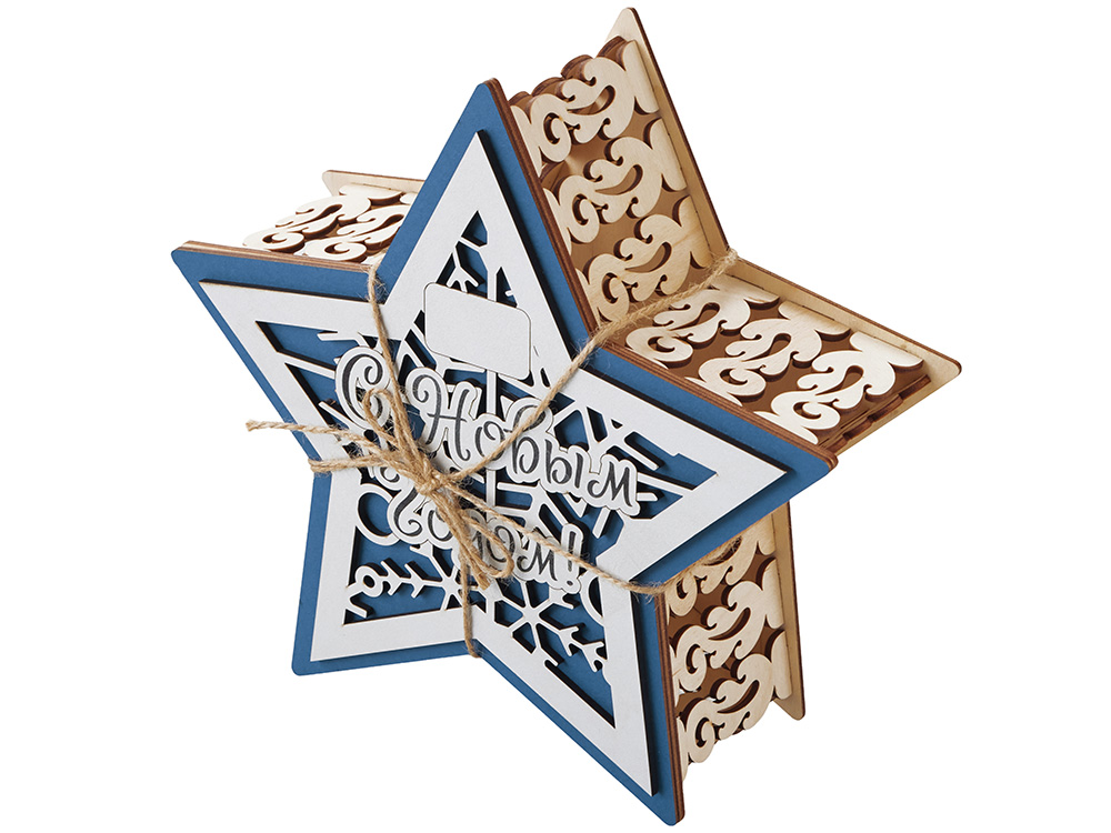 Шкатулка из фанеры в виде звезды "Asteris", сине-серебристый-4