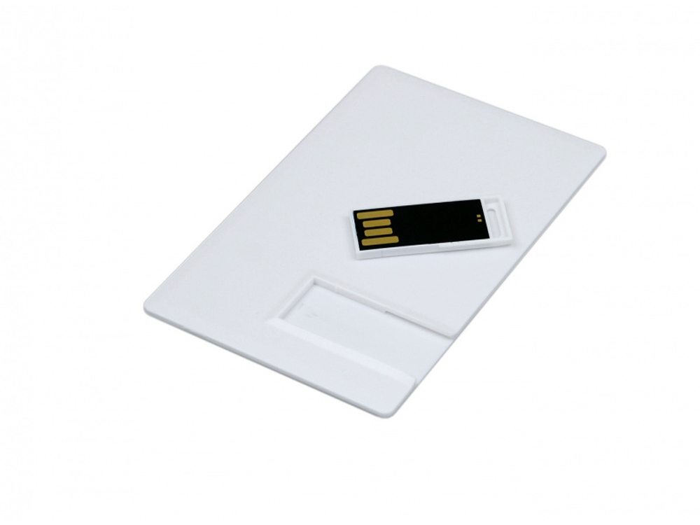 USB-флешка на 16 Гб в виде пластиковой карты с полностью выдвижным чипом, белый-1