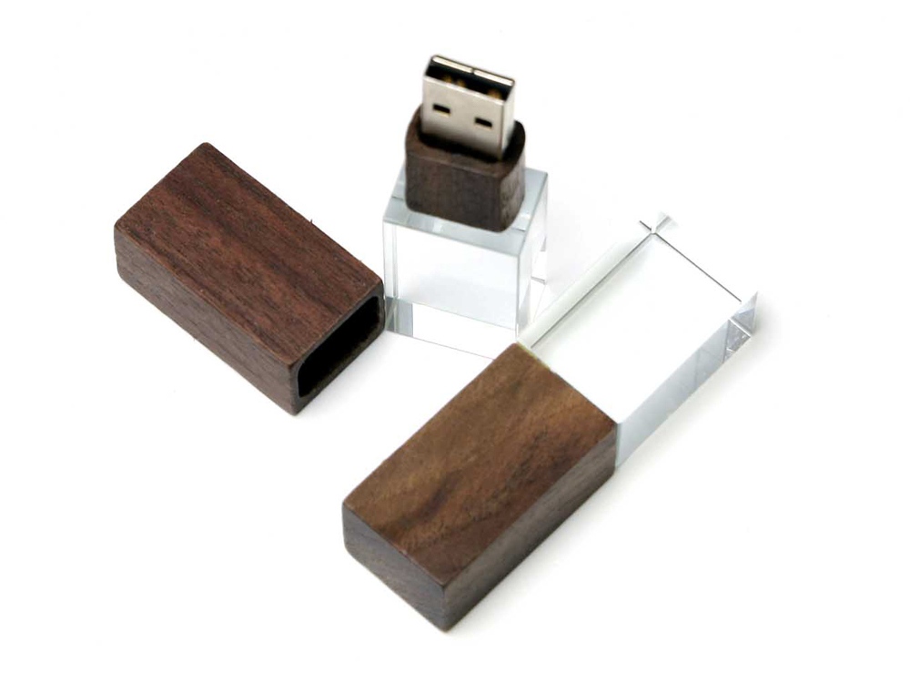 USB-флешка на 64 ГБ прямоугольной формы, под гравировку 3D логотипа, материал стекло, с деревянным колпачком красного цвета, белый-2