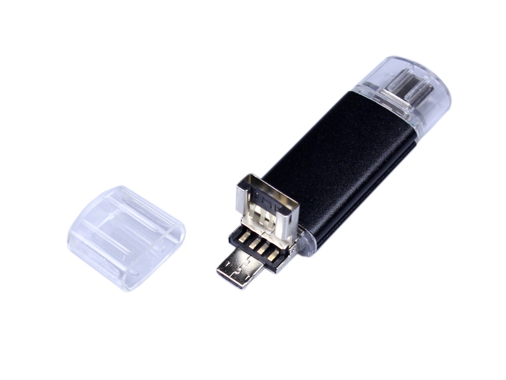 USB-флешка на 32 Гб c двумя дополнительными разъемами MicroUSB и TypeC, черный-2