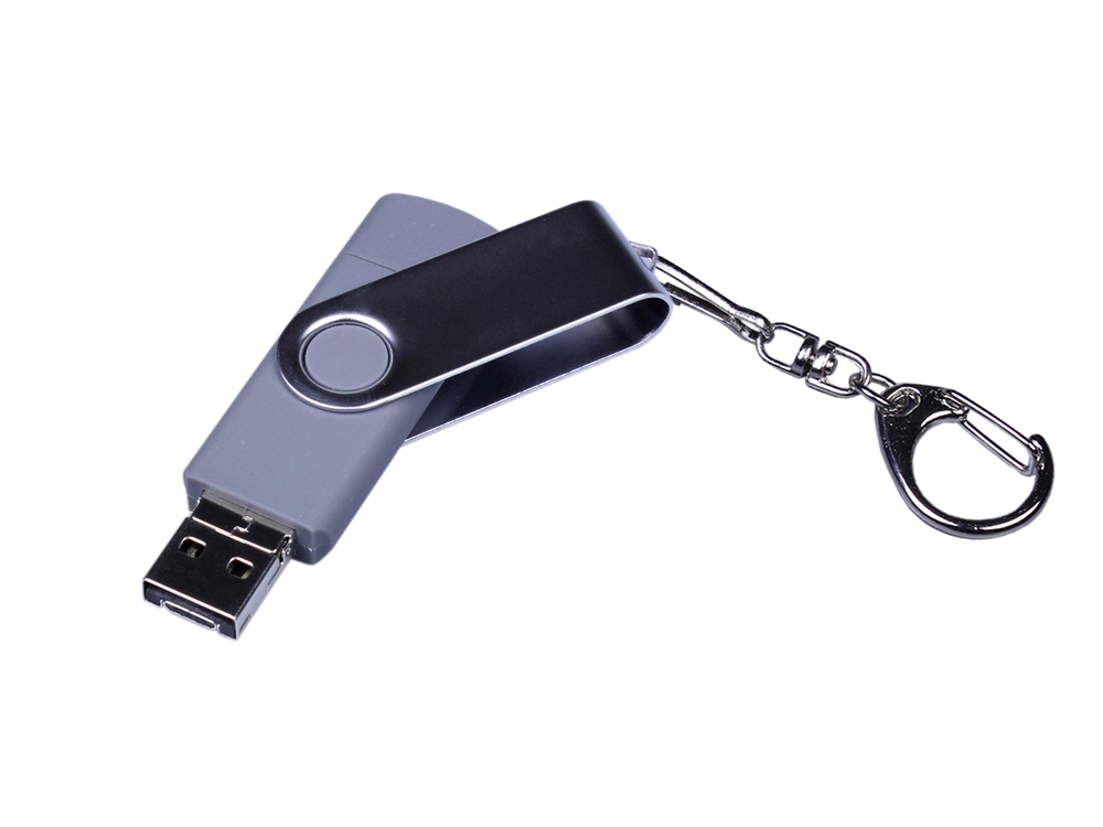 USB-флешка на 16 Гб поворотный механизм, c двумя дополнительными разъемами MicroUSB и TypeC, серебро-1